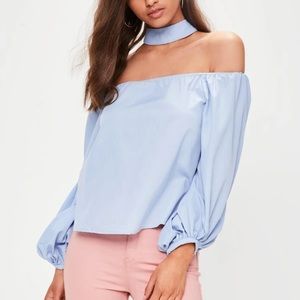 NWT Blue Choker off the shoulder Top